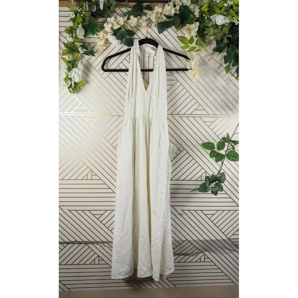 Urban Outfitters Halter Tie Midi Dress Cream Pockets Size Medium